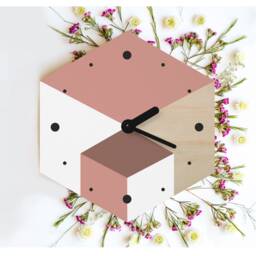 Geometric Hexagon Wall Clock Modern Dusty Rose Wood Art - thumbnail 2