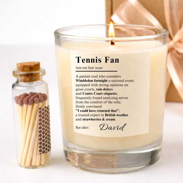 Personalised Tennis Gift - Fan Definition Candle Coach Thank You Birthday Christmas Present - image 1