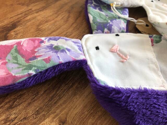Lovey Keepsake - Baby Bunny Blankie Girl Purple & Pink Flower Cotton Blanket Handmade Gift Soft Child Bunny - image 1