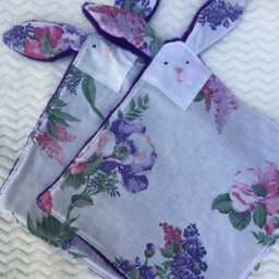 Lovey Keepsake - Baby Bunny Blankie Girl Purple & Pink Flower Cotton Blanket Handmade Gift Soft Child Bunny - thumbnail 3