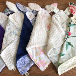 Lovey Keepsake - Baby Bunny Blankie Girl Purple & Pink Flower Cotton Blanket Handmade Gift Soft Child Bunny - thumbnail 2