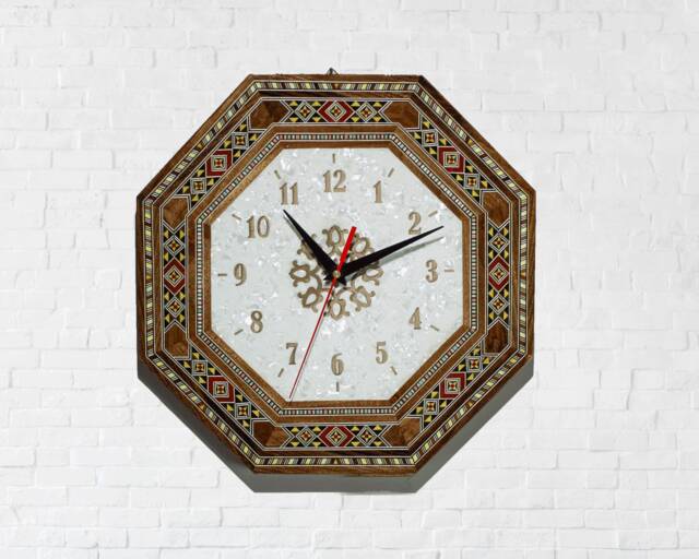 Clock, Wall Clock, Watch, Engraved Wooden Handmade Marquetry, Mosaic, Christmas Gift, Furniture - Mother Of Pearl, Office D??cor - image 1