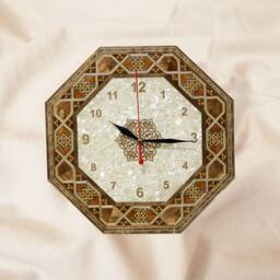 Clock, Wall Clock, Watch, Engraved Wooden Handmade Marquetry, Mosaic, Christmas Gift, Furniture - Mother Of Pearl, Office D??cor - thumbnail 3
