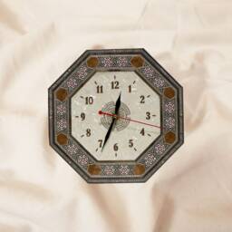 Clock, Wall Clock, Watch, Engraved Wooden Handmade Marquetry, Mosaic, Christmas Gift, Furniture - Mother Of Pearl, Office D??cor - thumbnail 2