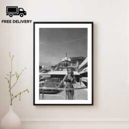 Vintage Classic Sports Car Girl Print, Luxury Woman, Fine Art Photography Wall Art, Museum Quality Black & White Poster - thumbnail 1