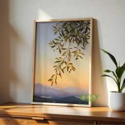 Mediterranean Olive Branch Wall Art, Italian Poster, Country Kitchen Decor, Rustic Botanical Print, Warm Countryside Landscape Art - thumbnail 3