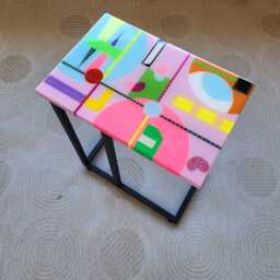 Pink Epoxy Resin C-Shape Couch Table, Painted Pop Art Neon Accent Table - thumbnail 2
