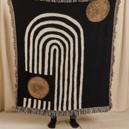 Mid Century Modern Home Decor Accent Piece Large Soft Woven Throw Blanket, 100% Cotton - thumbnail 2