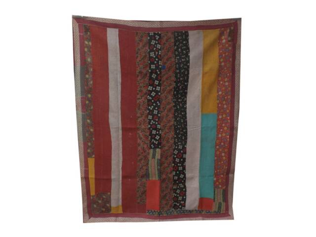 Vintage Handmade Kantha Quilt Reversible Sari Blanket, Patchwork Ralli - 80x65 Inches - image 1