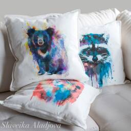 Sloth Bear Throw Pillow Cover By Slaveika Aladjova, Cushion Cover, Decorative Pillow Cover, Animal Art, Watercolor Pillow, Gift - thumbnail 2