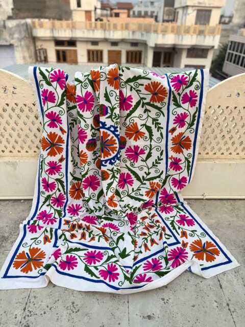 Artisan Cotton Suzani Quilt - Handcrafted Embroidery, Colorful Bohemian Bedspread Or Sofa Cover - image 1