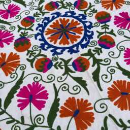Artisan Cotton Suzani Quilt - Handcrafted Embroidery, Colorful Bohemian Bedspread Or Sofa Cover - thumbnail 3