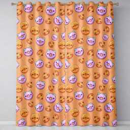 Cute Kawaii Donut Pumpkin Lollipop Pattern Orange Background Readymade Eyelet Ring Top Thermal 100% Blackout Curtains - thumbnail 2