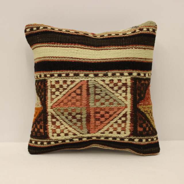 Turkish Kilim Pillow Cover, Vintage Wool Boho Throw - 12x12 Inches - image 1