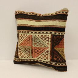 Turkish Kilim Pillow Cover, Vintage Wool Boho Throw - 12x12 Inches - thumbnail 3