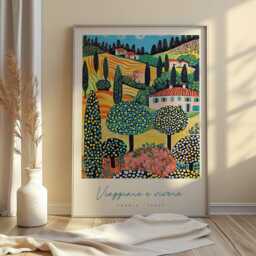 Umbria Italy Art Print Colorful Italian Landscape Travel Poster - thumbnail 3