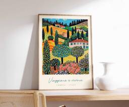 Umbria Italy Art Print Colorful Italian Landscape Travel Poster - thumbnail 1