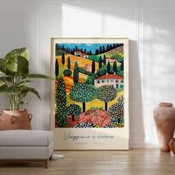 Umbria Italy Art Print Colorful Italian Landscape Travel Poster - thumbnail 2