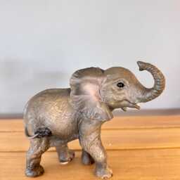 Resin Elephant Ornament, Realistic Wildlife Sculpture, Lucky Raised Trunk Statue, Shelf Decor - thumbnail 3
