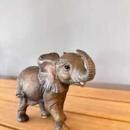 Resin Elephant Ornament, Realistic Wildlife Sculpture, Lucky Raised Trunk Statue, Shelf Decor - thumbnail 2
