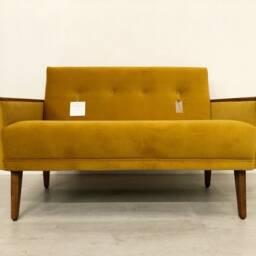 Danish Vintage Teak Inspired Model 55 Mid Century 50S 2 Seat Lounge Sofa Settee in Saffron Velvet - thumbnail 2