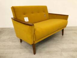 Danish Vintage Teak Inspired Model 55 Mid Century 50S 2 Seat Lounge Sofa Settee in Saffron Velvet