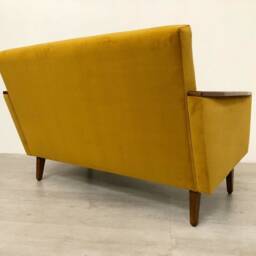 Danish Vintage Teak Inspired Model 55 Mid Century 50S 2 Seat Lounge Sofa Settee in Saffron Velvet - thumbnail 4