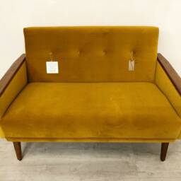 Danish Vintage Teak Inspired Model 55 Mid Century 50S 2 Seat Lounge Sofa Settee in Saffron Velvet - thumbnail 3