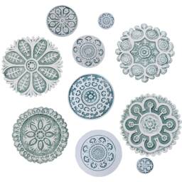 Handmade Ceramic Circle Wall Art Suzani Aqua Boho Decor - Set Of 10 - thumbnail 2
