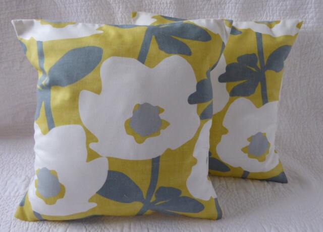 Floral Print Cotton Cushion Cover, Saffron Yellow Mustard Grey, Handmade 16 - image 1