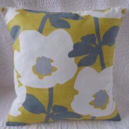 Floral Print Cotton Cushion Cover, Saffron Yellow Mustard Grey, Handmade 16 - thumbnail 2