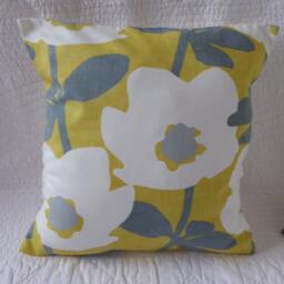 Floral Print Cotton Cushion Cover, Saffron Yellow Mustard Grey, Handmade 16 - thumbnail 3