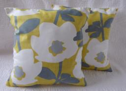 Floral Print Cotton Cushion Cover, Saffron Yellow Mustard Grey, Handmade 16 - thumbnail 1