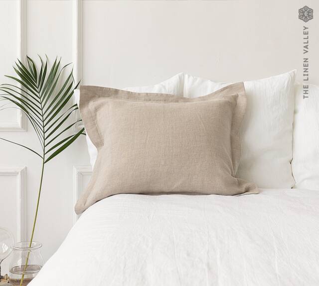 Natural Linen Oxford Pillow Case - Softened Natural Pillow- Standard, Queen, King Sizes- Beige - image 1