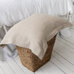 Natural Linen Oxford Pillow Case - Softened Natural Pillow- Standard, Queen, King Sizes- Beige - thumbnail 2