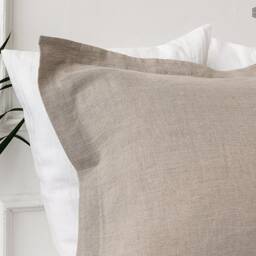 Natural Linen Oxford Pillow Case - Softened Natural Pillow- Standard, Queen, King Sizes- Beige - thumbnail 3