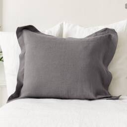 Natural Linen Oxford Pillow Case - Softened Natural Pillow- Standard, Queen, King Sizes- Beige - thumbnail 4