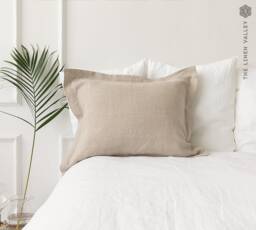 Natural Linen Oxford Pillow Case - Softened Natural Pillow- Standard, Queen, King Sizes- Beige