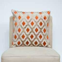 Aphrodite 3D Cut Velvet Cushion. Burnt Orange & Silver Grey. Classic Diamond Trellis Design. 17x17 - thumbnail 1