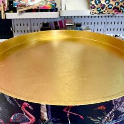Gold & Navy Blue, Metallic Leaf Leopard Round Bedside Table . Ideal Nightstand Or Side Table, Tropical Flamingo Print - thumbnail 2