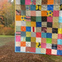 "Funky Patchwork Quilt Handmade Cotton Blanket - 81"" X 81" - thumbnail 3