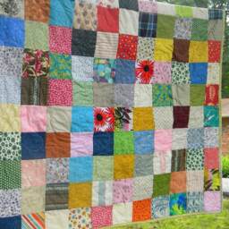 "Funky Patchwork Quilt Handmade Cotton Blanket - 81"" X 81" - thumbnail 4