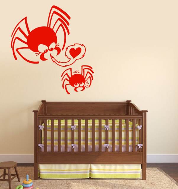 Wall Vinyl Decal Animal Cute Love Heart Little Family Spiders Mom Child Kids Room Decor - #2435Dn - image 1