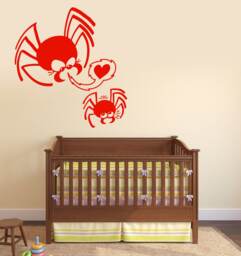 Wall Vinyl Decal Animal Cute Love Heart Little Family Spiders Mom Child Kids Room Decor - #2435Dn - thumbnail 1