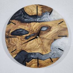 Custom Resin & Olive Wood Wall Clock Live Edge Rustic Decor - thumbnail 4