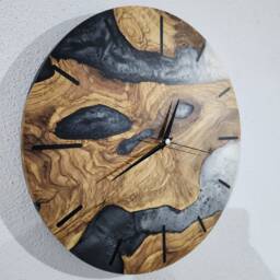 Custom Resin & Olive Wood Wall Clock Live Edge Rustic Decor - thumbnail 2