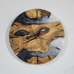 Custom Resin & Olive Wood Wall Clock Live Edge Rustic Decor