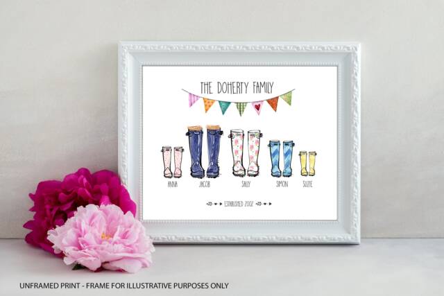 Personalised Welly Boot Print, Family Wellington Unframed Print - image 1