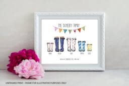 Personalised Welly Boot Print, Family Wellington Unframed Print - thumbnail 1