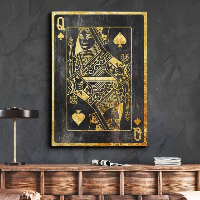 Queen Spades Playing Cards King Ace Love Wife Husband His Hers Family, Framed Canvas Wall Art Poster Print, Home Office & Room Decor, Gift - image 1